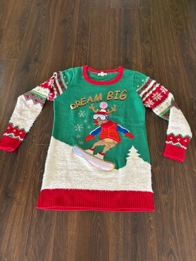 🎄 Ugly Sweater Contest? Green & Red 'Dream Big' Holiday Snowboard Sweater